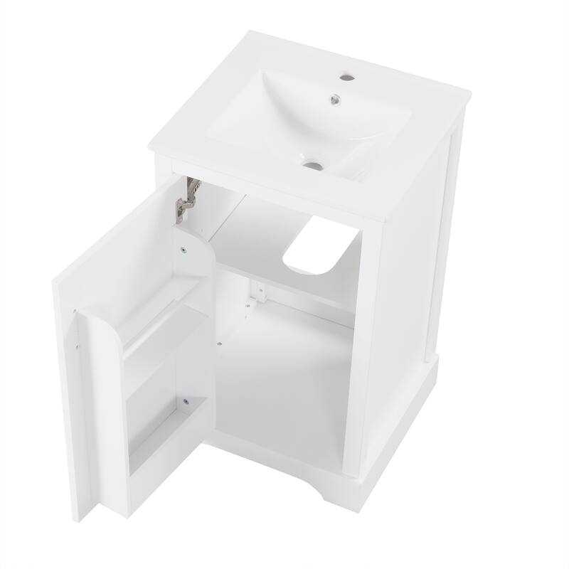 20" White Bathroom Vanity with Ceramic Sink, Soft Closing Door, Adjustable Shelve & Storage Rack, Freestanding Design