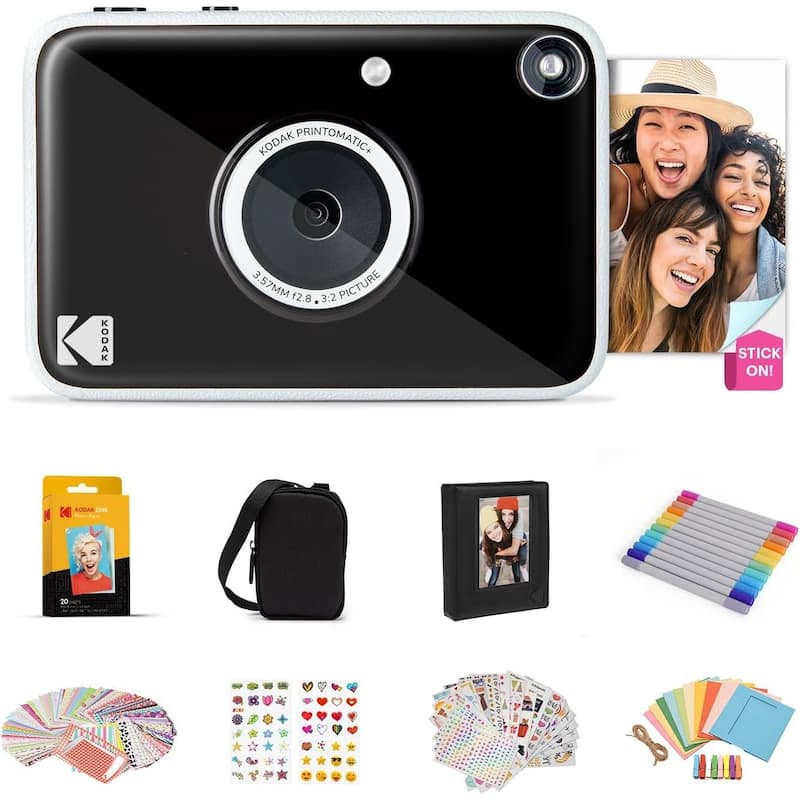 KODAK Printomatic+ Instant Camera Gift Bundle w/Case, Zink Paper & More - Black