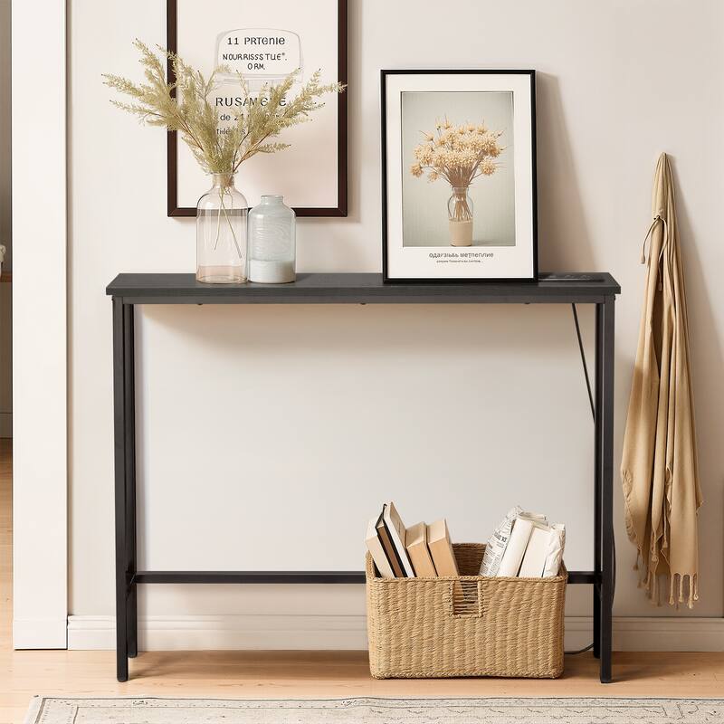 Iron and Melamine Console Table with Charging Hub and USB Ports - 39.4 x 5.9 x 31.1 in