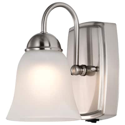 8W LED 1 Light Vanity 3000K Brushed Nickel Alabaster Glass w/ Switch - Brushed Nickel
