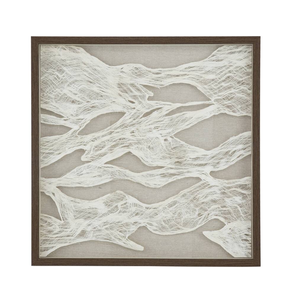 Abstract Paper and Linen Framed Wall Decor - White/Brown