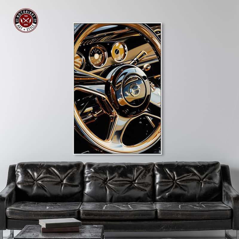 Notoriart Elegant Steering Wheel Framed Car 1 Piece Canvas Wall Art