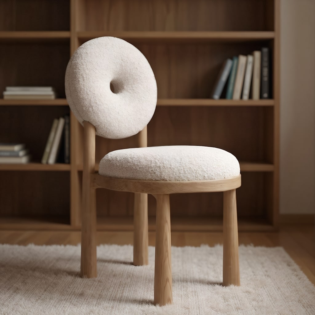 Comfortable Round Fabric Back Dining Chair with Wood Legs