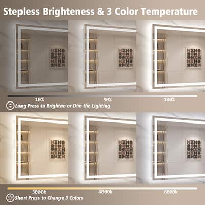 Frameless LED Front Light and Backlit 3 Colors Dimmable Anti-Fog Wall Bathroom Vanity Mirror