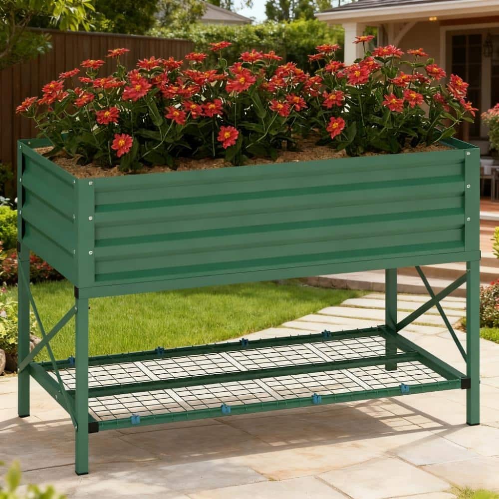 Elevated Gardening Bed with Bottom Storage Shelf for yard patio garden