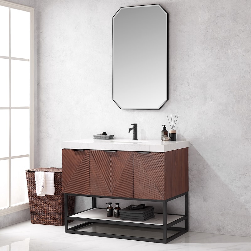 Mahon Single Bath Vanity with Composite Stone Top and Mirror