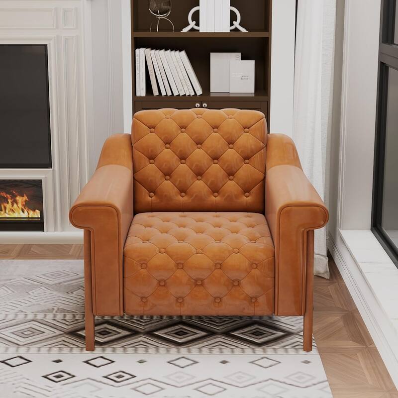 Cozy Accent Chair,PU Leather Modern Living Room Chairs,Mid-Century Office Reading Chair,Single Sofa,Armchair