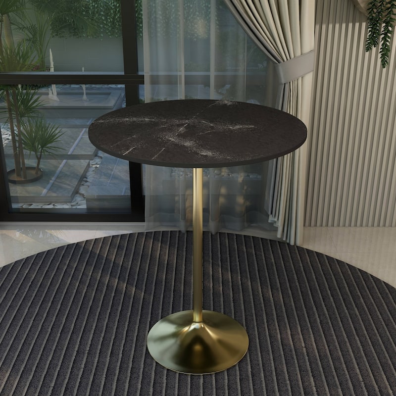 LeisureMod Verve 36" Round Dining Table with MDF Wood TableTop and Brushed Gold Base for Kitchen & Dining Room