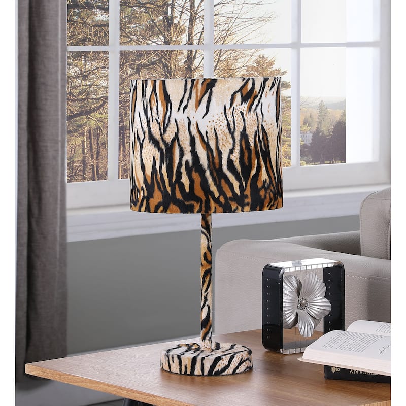 19.25 In. Faux Suede Tiger Print Metal Table Lamp - Orange