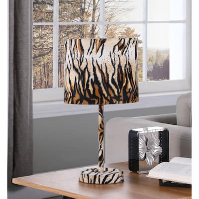 19.25 In. Faux Suede Tiger Print Metal Table Lamp