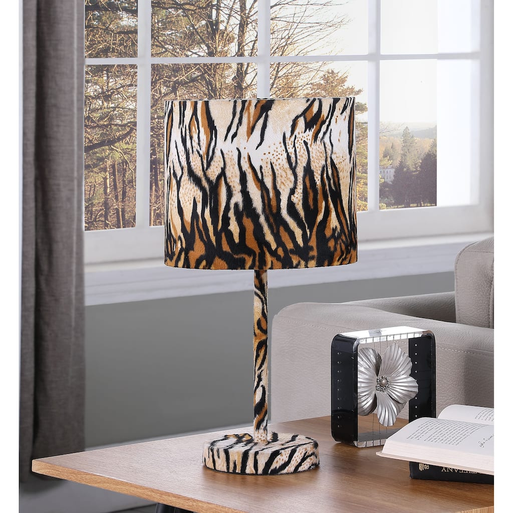 19.25 In. Faux Suede Tiger Print Metal Table Lamp