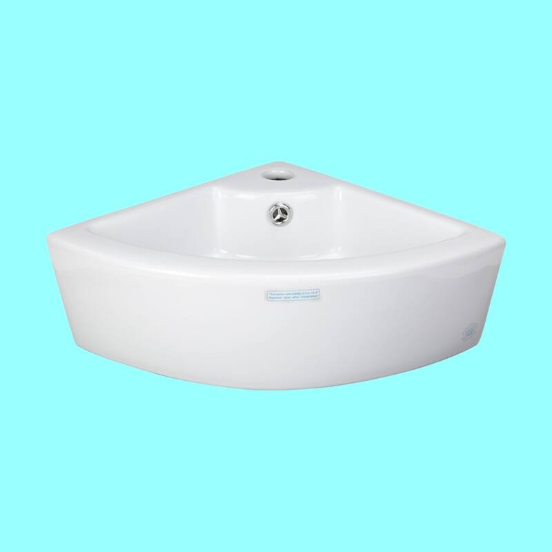 White Ceramic Countertop Corner Vessel Sink MINI HUDSON 17-1/8" with Overflow and Single Faucet Hole Renovators Supply
