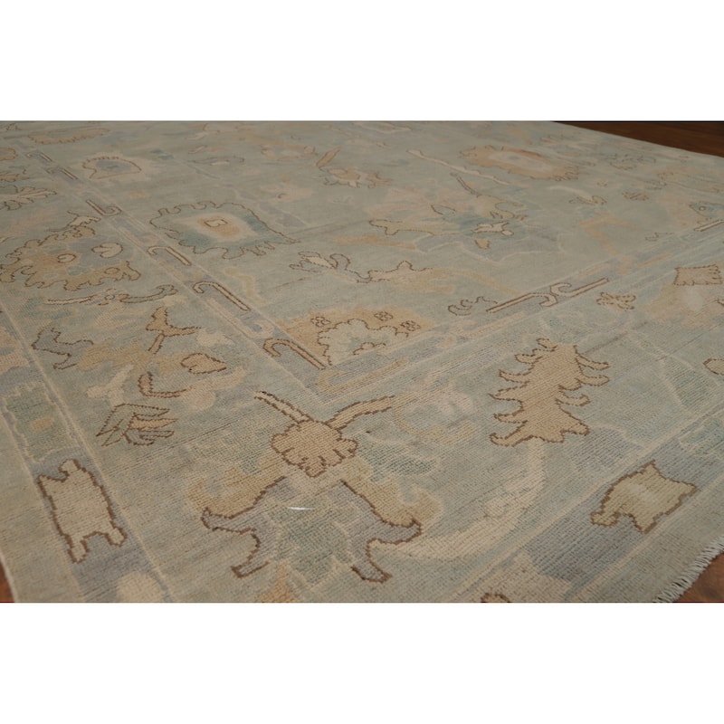 Vegetable Dye Blue Oushak Turkish Area Rug Handmade Wool Carpet - 7'10"x 9'11" - 7'10"x 9'11" - Blue