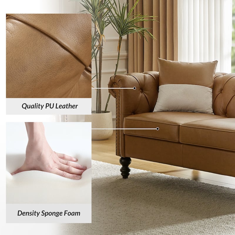 Faustina Traditional 62.2" Wide Leather Sofa with Solid Wood Legs