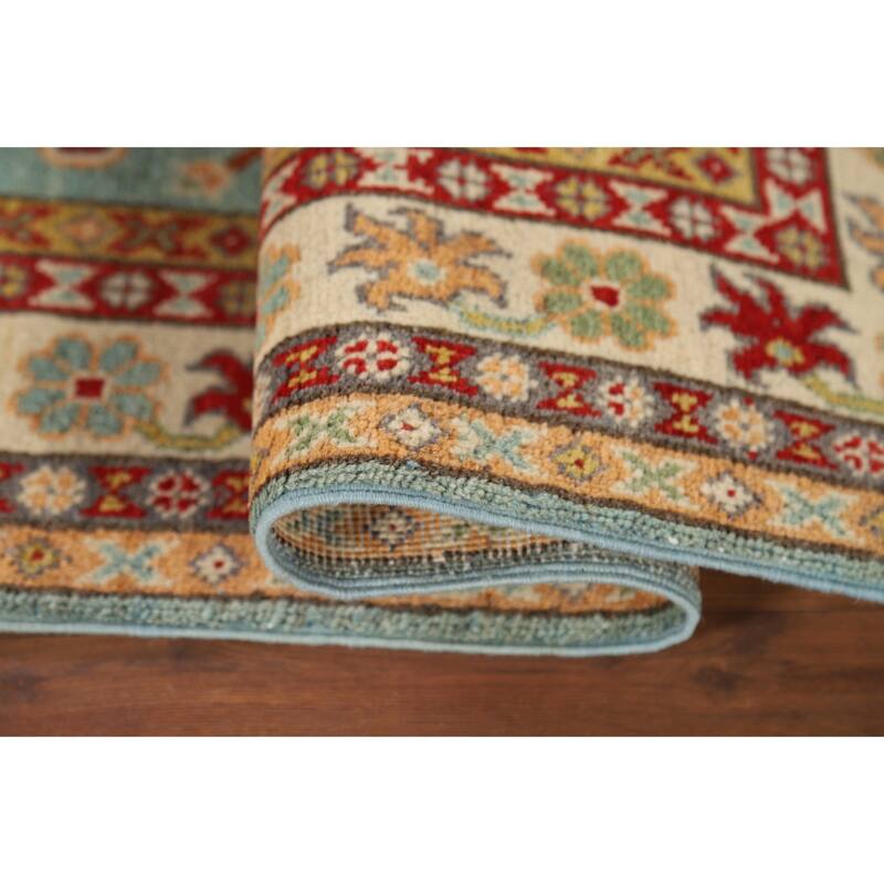 Turquoise Kazak Oriental Accent Rug Hand-Knotted Wool Carpet - 2'7" x 4'1"