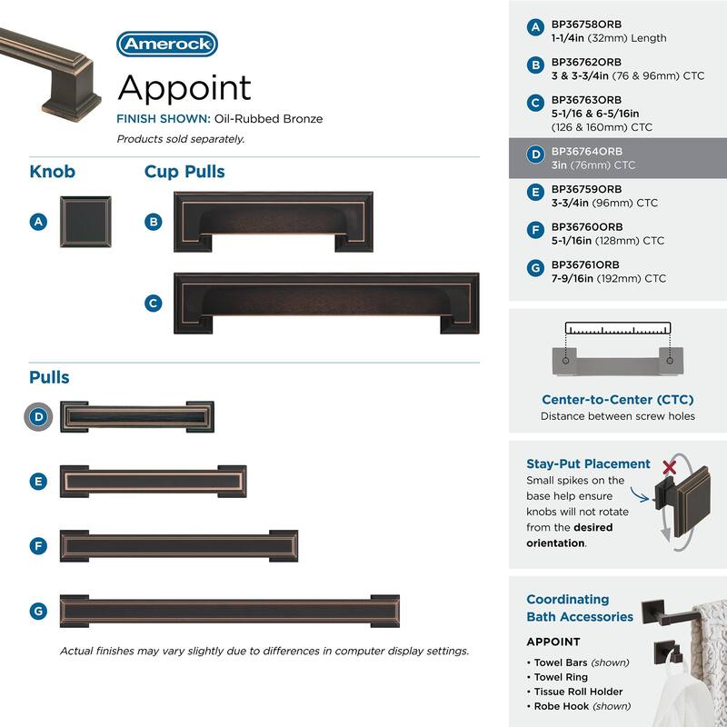 Appoint 3 in (76 mm) Center-to-Center Oil Rubbed Bronze Cabinet Pull