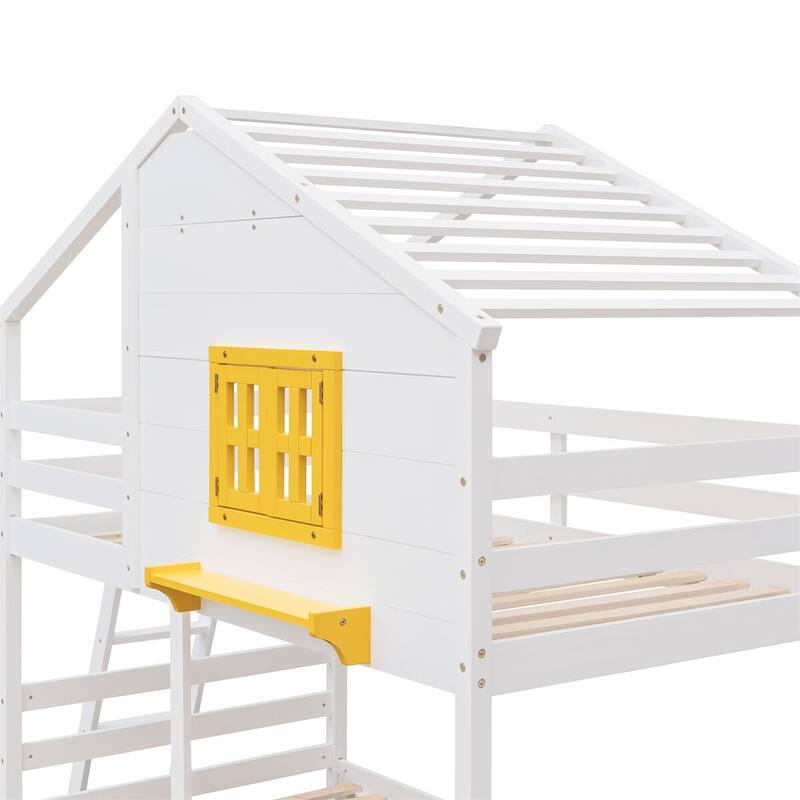 Merax Twin over Twin House Bunk Bed with 2 Drawers, 1 Storage Box, 1 Shelf