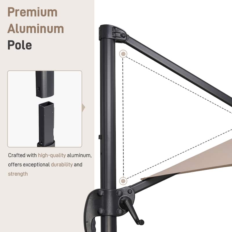 Ainfox 10 FT Aluminum Offset Outdoor Cantilever Umbrella with 360-degree Rotation