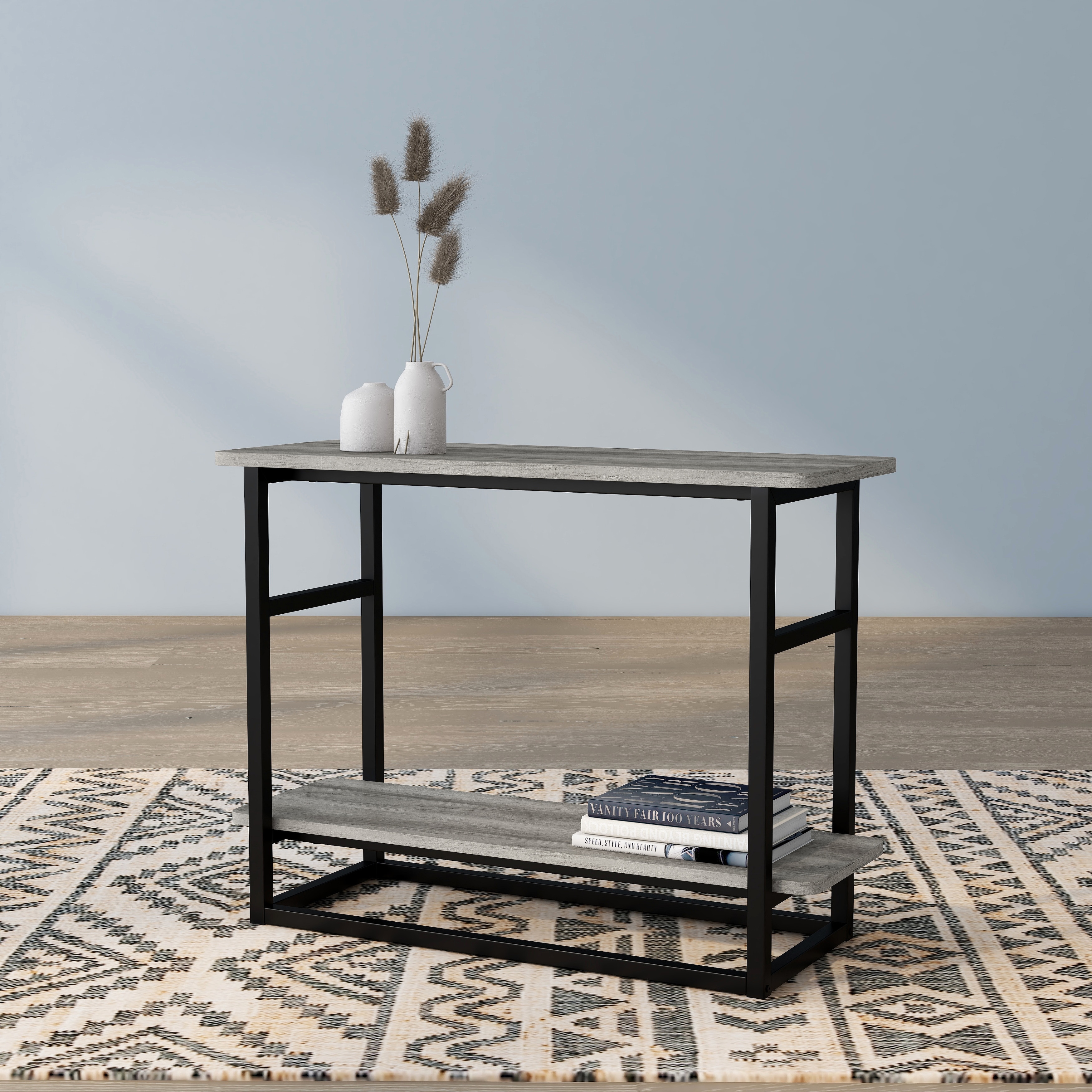 DH BASIC Urban Oak 32 inch Long Side Table with Lower Shelf by