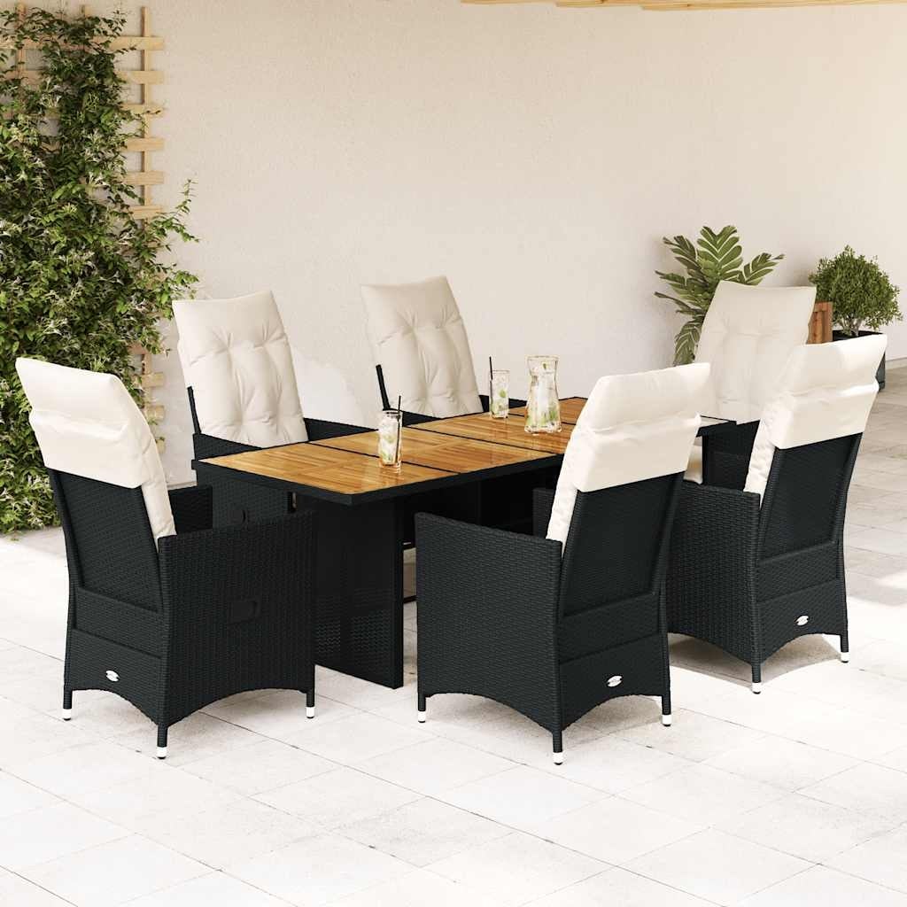 vidaXL Garden Dining Set Black, Cream White PE rattan 6-seater - 23.2 x 22.0 x 36.2 in