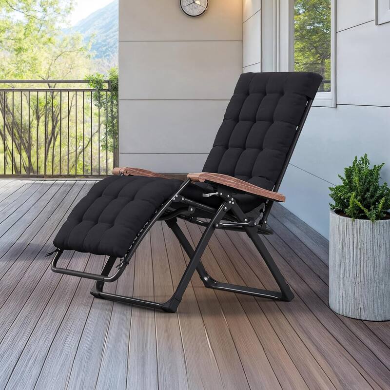 PURPLE LEAF Patio Chaise Lounge Outdoor Beach Pool Sunbathing Lawn Lounger Recliner Chair - Black,Oversized