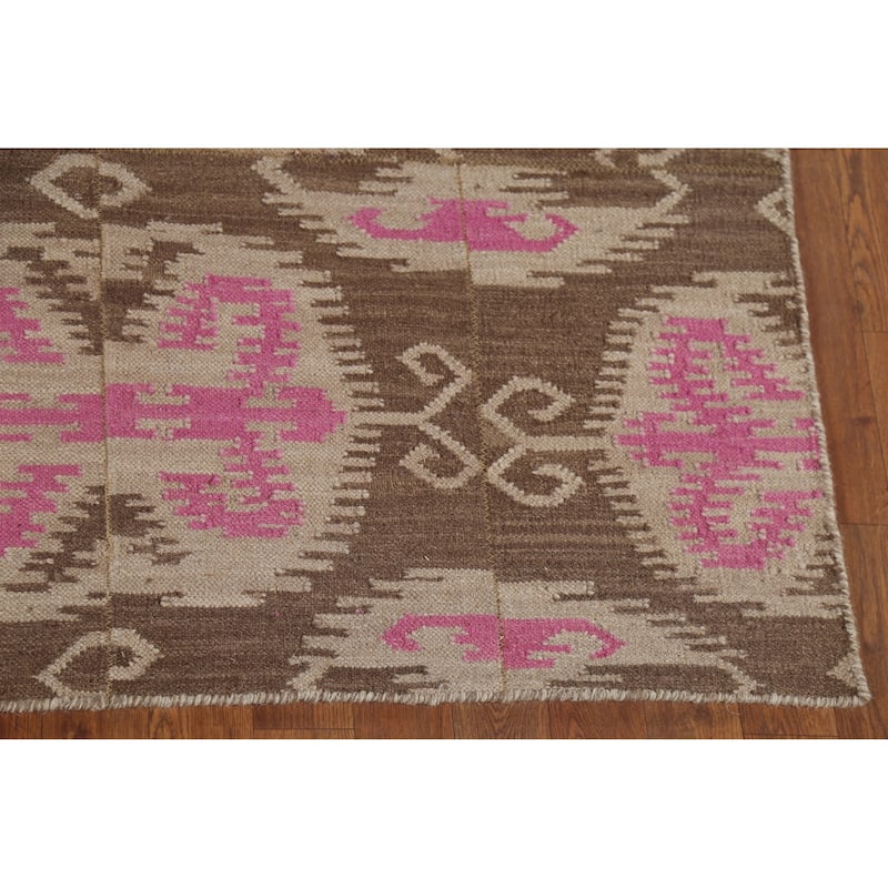 Geometric Kilim Oriental Area Rug Hand-Woven Wool Carpet - 6'0"x 8'10"