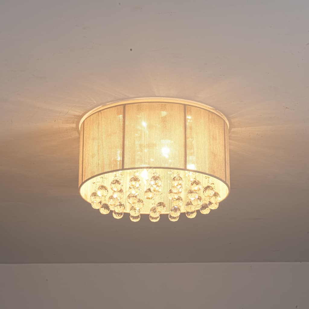 4-Light Modern Luxury Textured Fabric & Crystal Flush Mount with Crystal Droplets for Living Room - 15.7 in. W x 8.7 in. H