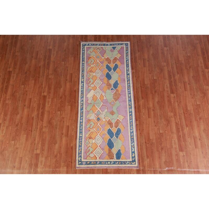 Hand Knotted Oriental 100% Wool Carpet Transitional All-Over Purples Oushak Runner Rug - 7' 10'' X 3' 0''