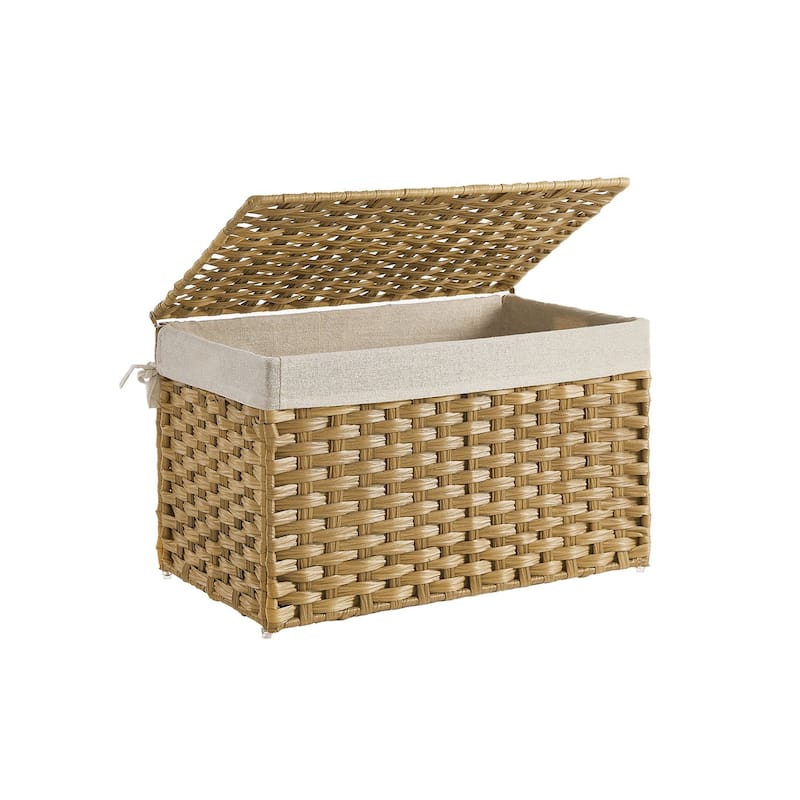 Portable Wicker Basket with Lid Waterproof Foldable Laundry Hamper with Washable Liner and Cut-Out Handles