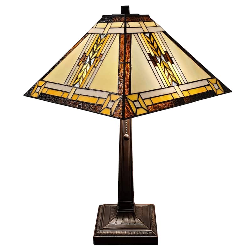 Tiffany Style Table Lamp Mission 23" Tall Stained Glass Amora Lighting
