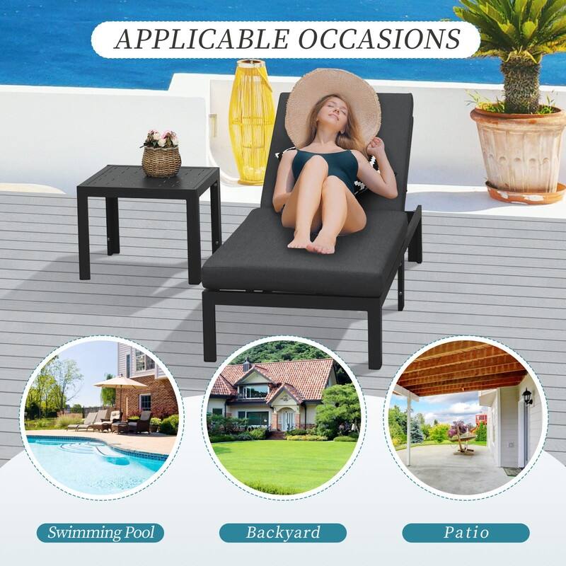 FINCATI Adjustable Patio Outdoor Chaise Aluminum Lounge Chair with Table Set of 2 - N/A