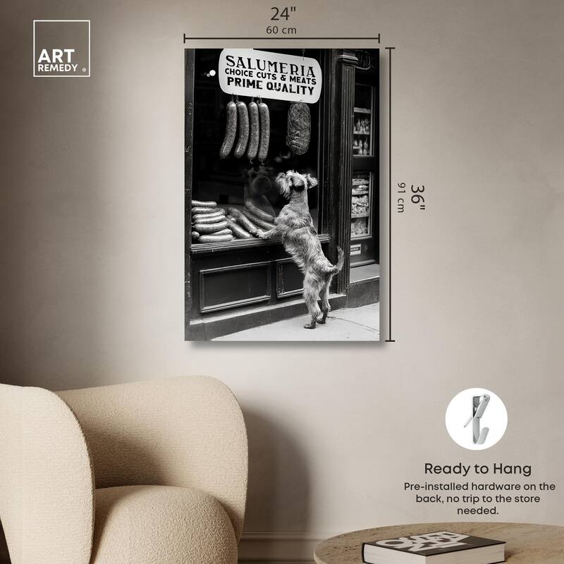 Window Shopping Pup Canvas by Art Remedy, Gallery Wrapped
