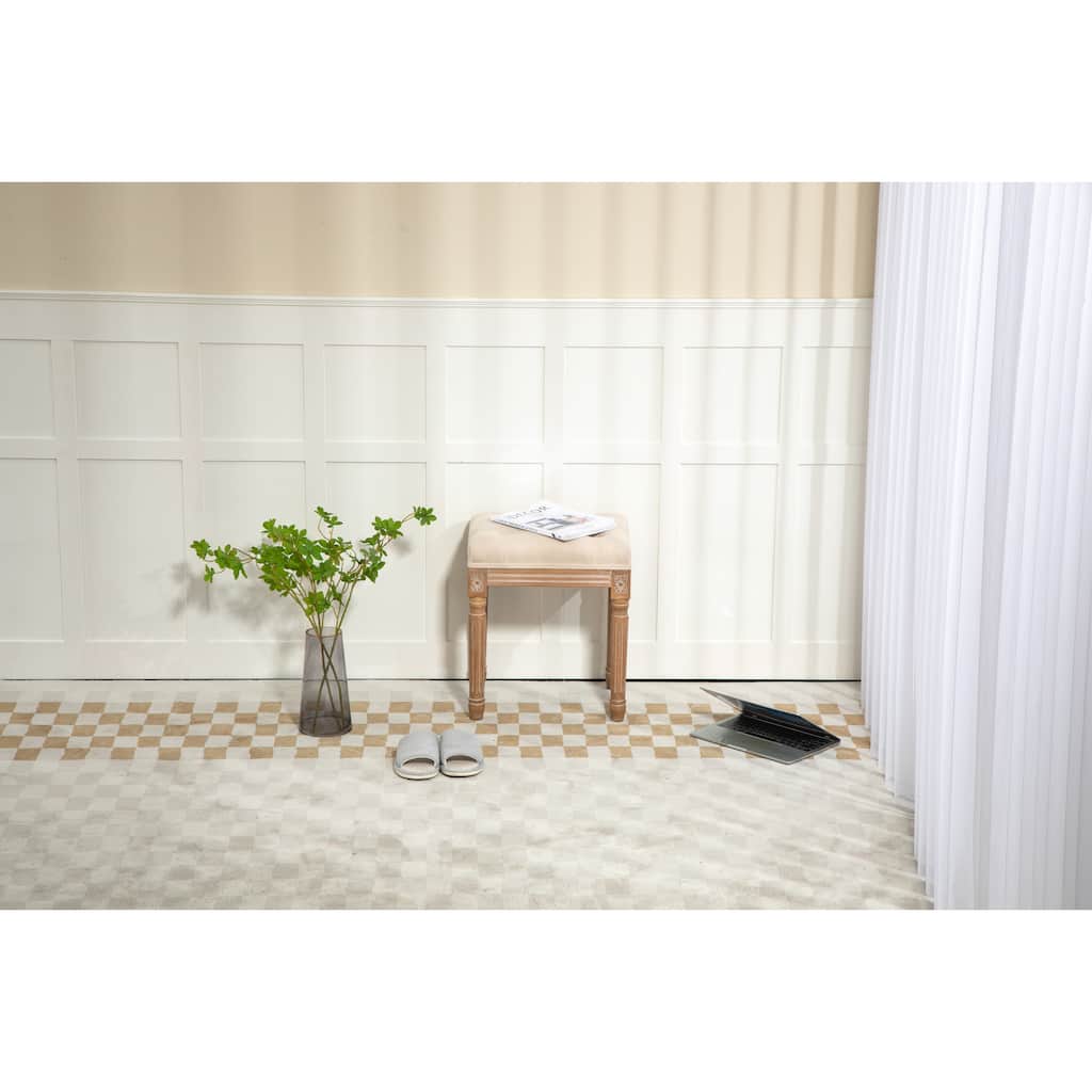 Small Padded Bench, Square Upholstered Rustic Ottoman Bench, Vanity Stools for Bedroom