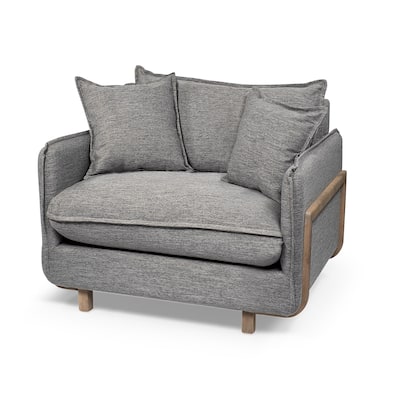 Roy II Castlerock Grey Fabric w/ Light Brown Solid Wood Frame Arm Chair - 43.3"W x 41.7"D x 33"H