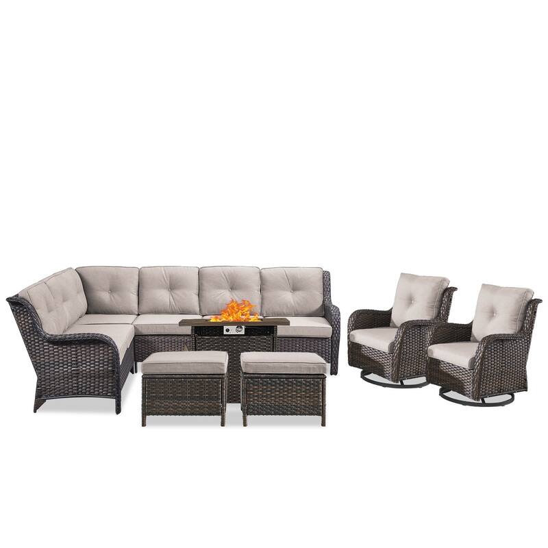 Outdoor 2 Sectional Sofa with Fire Pit Table Set
