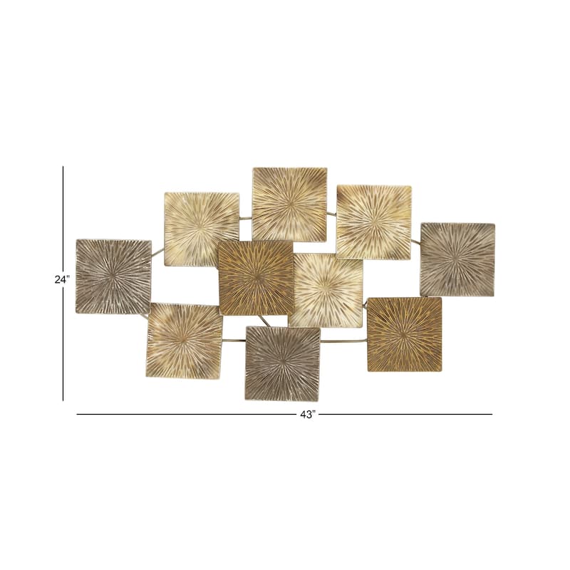 Metal Sunburst Carved Overlapping Square Wall Decor - Gold - Roche River Decor