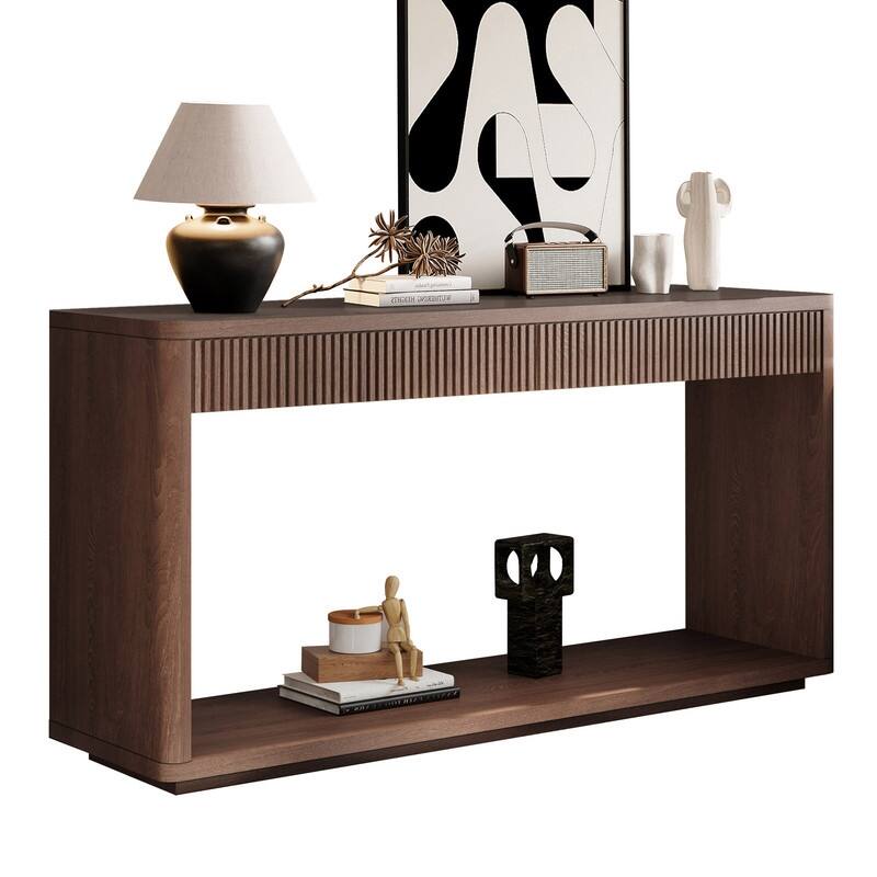 Modern 60-Inch Fluted Console Table with 2 Drawers for Living Room and Hallway Furniture Storage