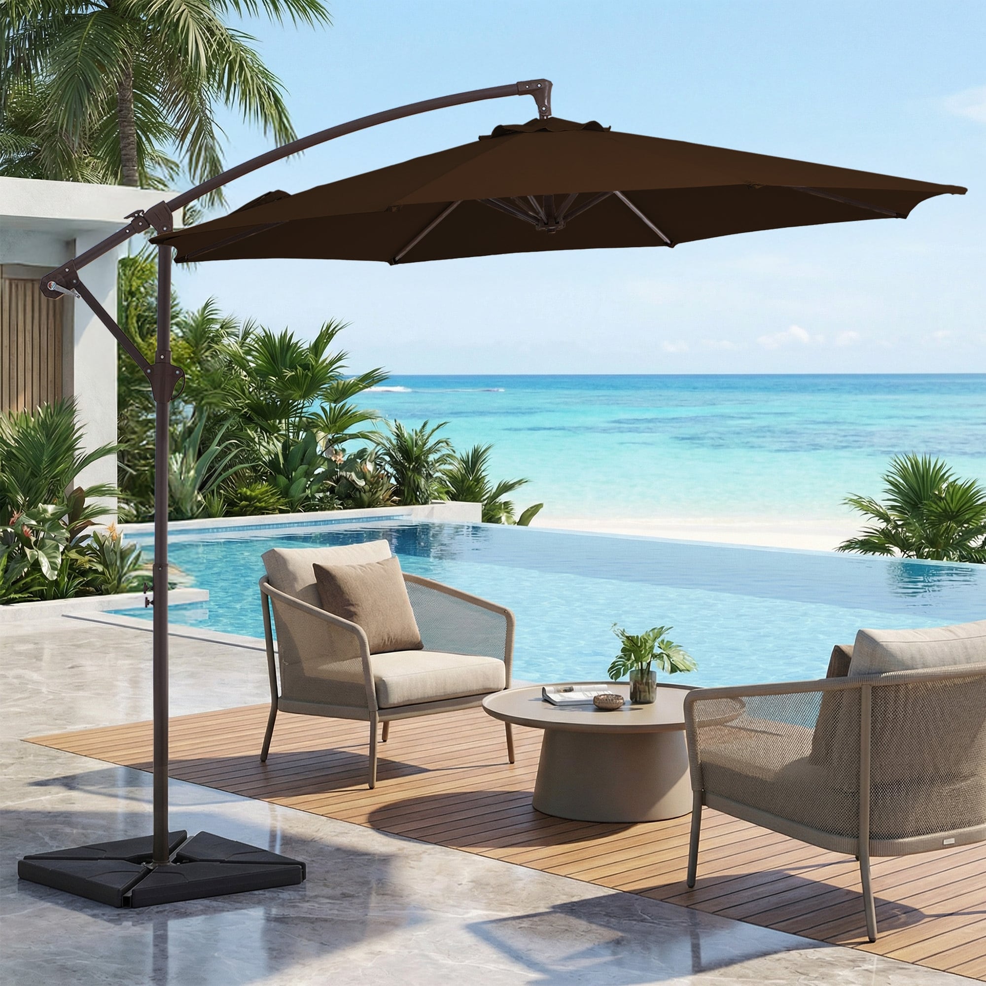 crank cantilever patio umbrella with base 10x10 ft Aluminum Double Top and relaxation with our expansive 8x13 Triple 10 ft Steel Crank-lift Cantilever