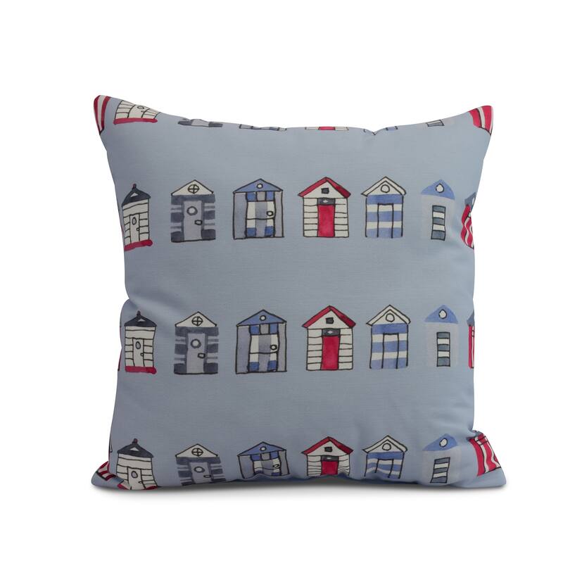 16 x 16 Inch Multi Beach Hut Stripe Print Outdoor Pillow - Blue