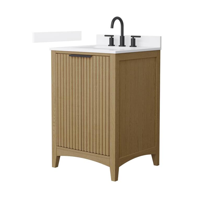 Wyndham Collection WCF9191-24S-VCA-US3MXX Palmilla 24" Free Standing - Natural Oak / White Cultured Marble Top / Matte