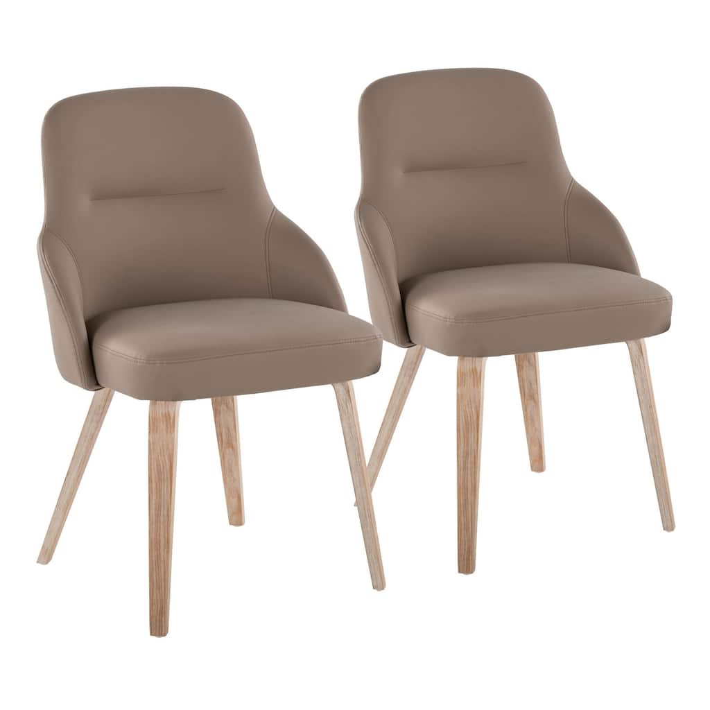 York Upholstered Contemporary Chair in Whitewashed Wood - Set of 2