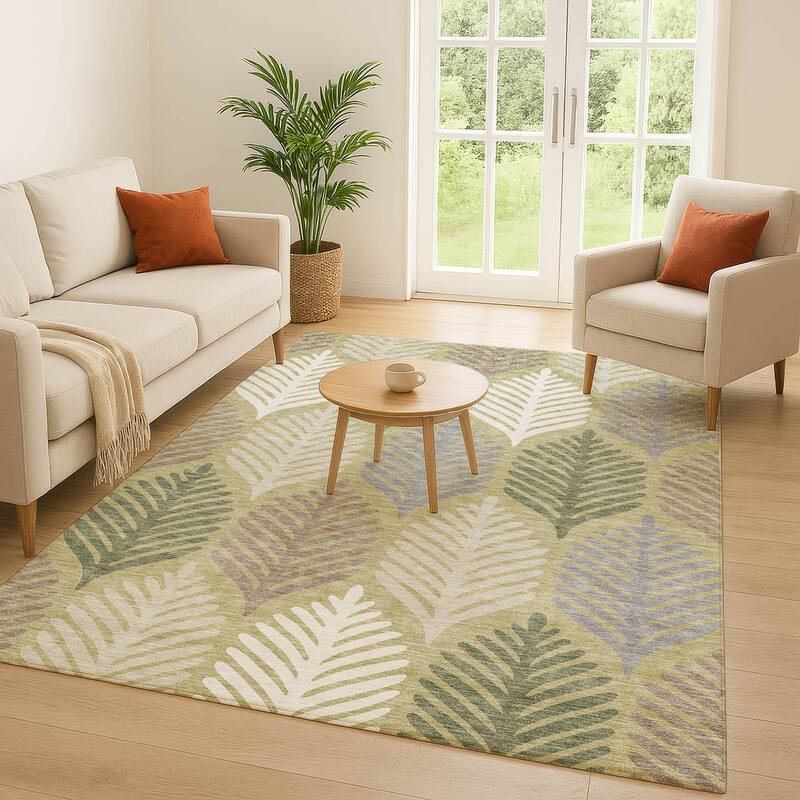 Machine Washable Indoor/ Outdoor Modern Fern Chantille Rug