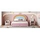 preview thumbnail 9 of 20, Full Size Velvet Platform Bed with Colorful Rainbow Headboard and 2 Storage Drawers, Upholstered Princess-Style Frame