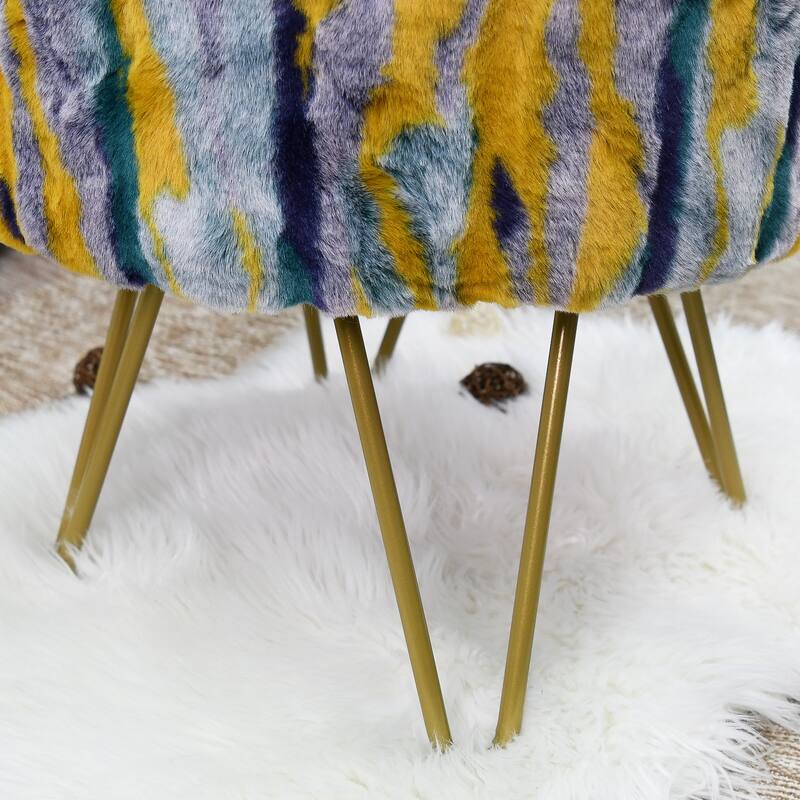Home Soft Things Multi Jacquard Fauxfur Round Ottoman