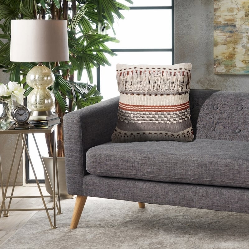 Sevita Boho Fringed 18-Inch Cotton Decorative Pillow