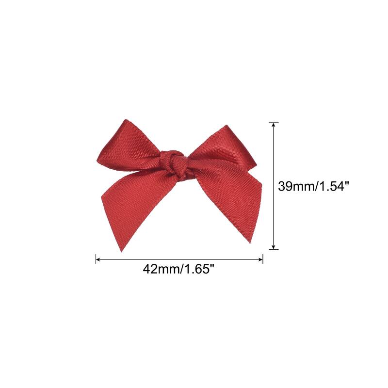 100Pcs Mini Ribbon Bow Mini Fabric Satin Ribbon Flower Bows - Red