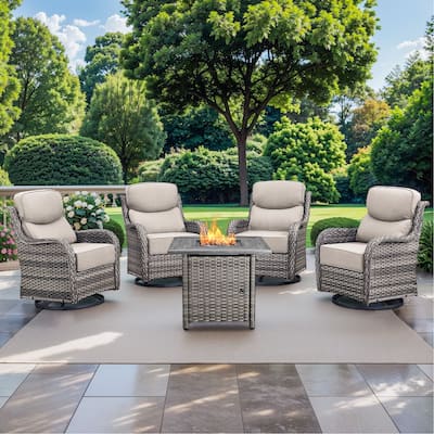 Pocassy 5 Pieces Outdoor 6" Swivel Chairs with Fire Pit Table