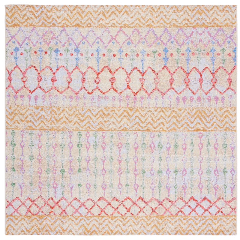 SAFAVIEH Summer Mimmi Boho Indoor/ Outdoor Waterproof Patio Backyard Rug - 6'7" Square - Gold/Blue