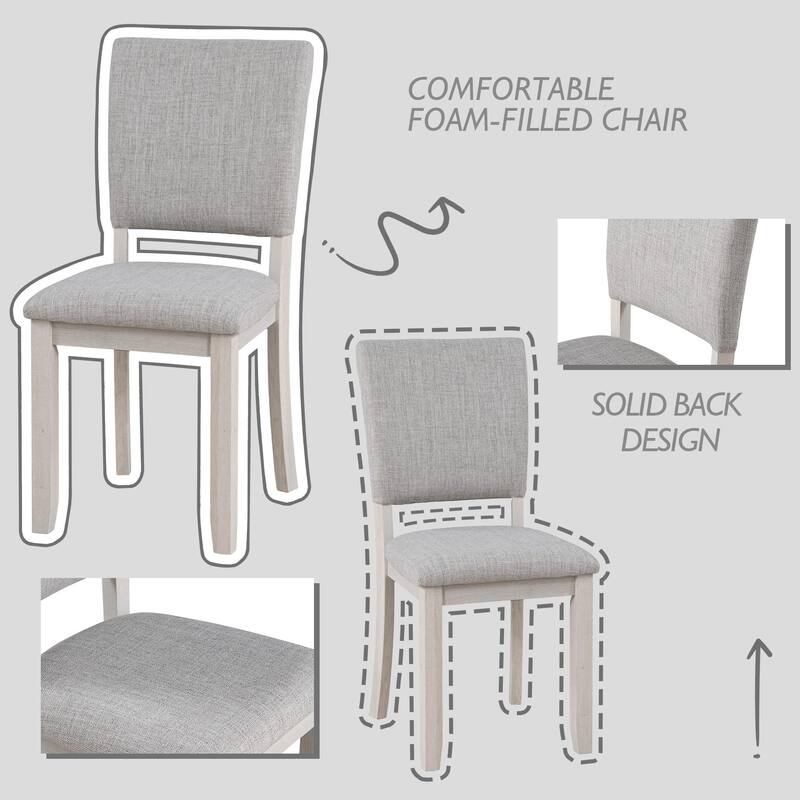 Rossetta 5-Piece Wood Transitional Farmhouse Style Dining Table Set with U-Shaped Trestle Base Table, 4 Upholstered Side Chairs