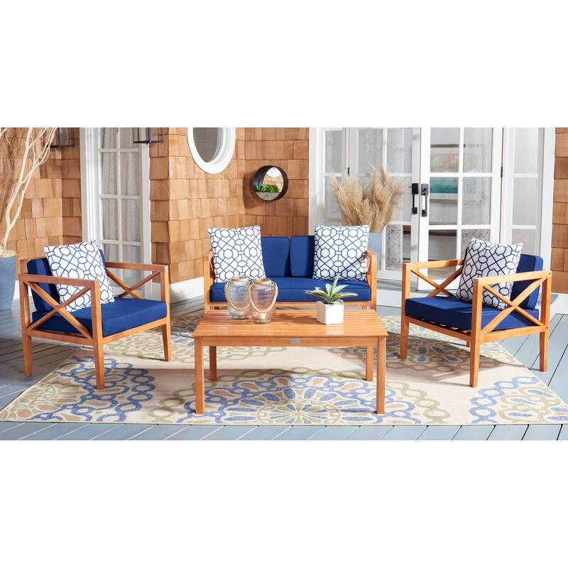 SAFAVIEH Outdoor Dafne 4-Piece Conversation Patio Set with Accent Pillow - 50W x 26D x 25H